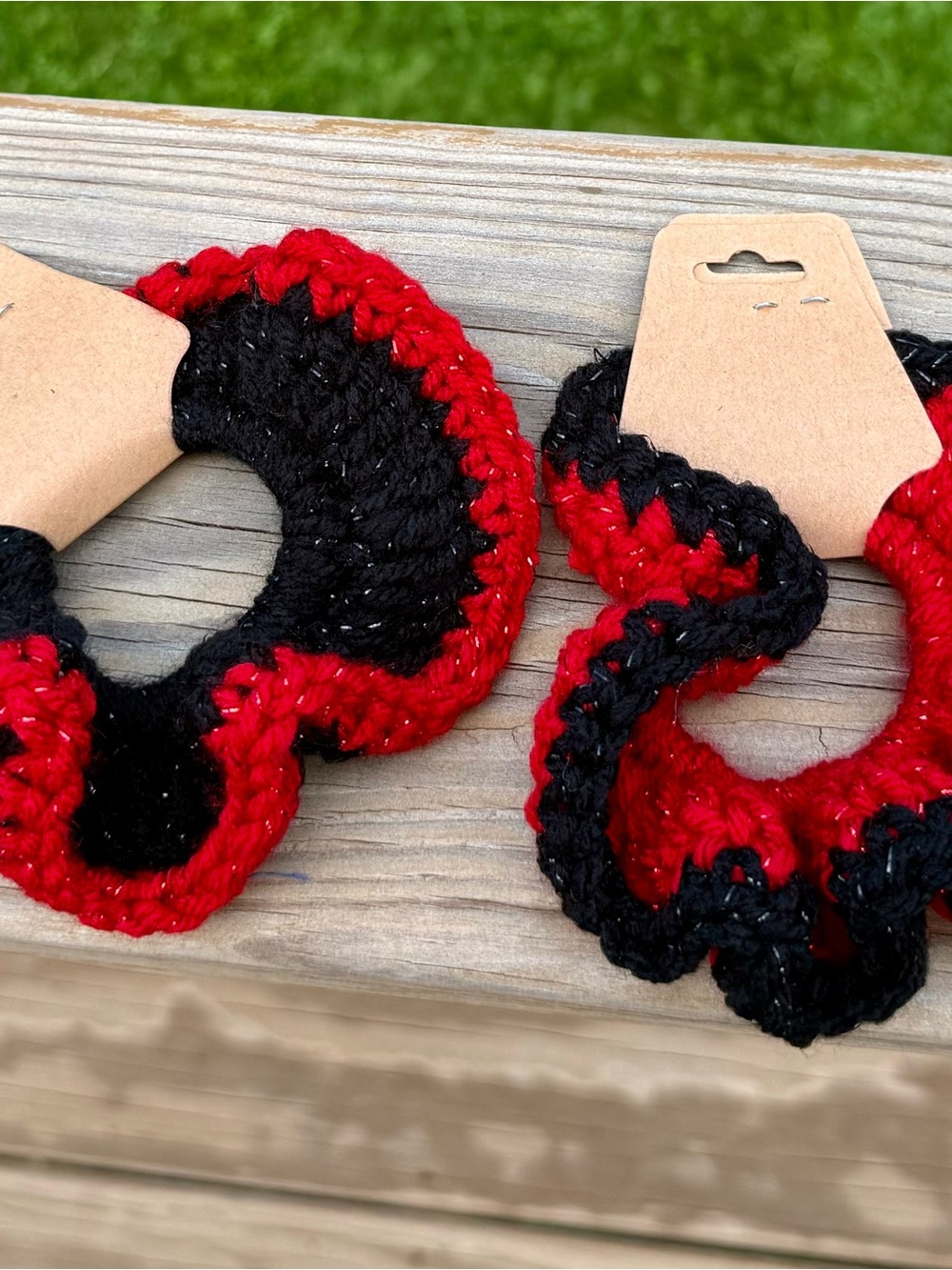Bundle of 10 Black & Red Crochet Hair Scrunchies โ Soft Knitted Hair Accessories